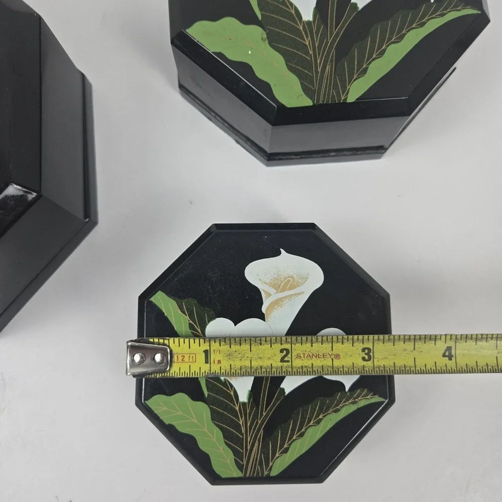 Vtg Trio of Lacquer Ware Nesting Trinket Boxes Hand Painted Calla Lilies Japan